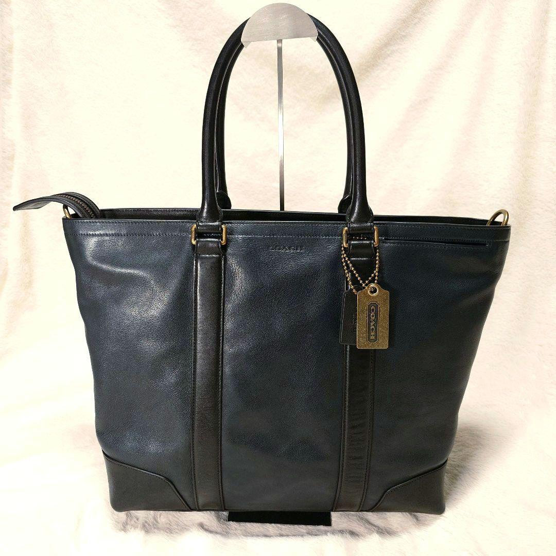 美品✨コーチ メンズ ビジネストートバッグ 2way 本革 ネイビー×ブラック