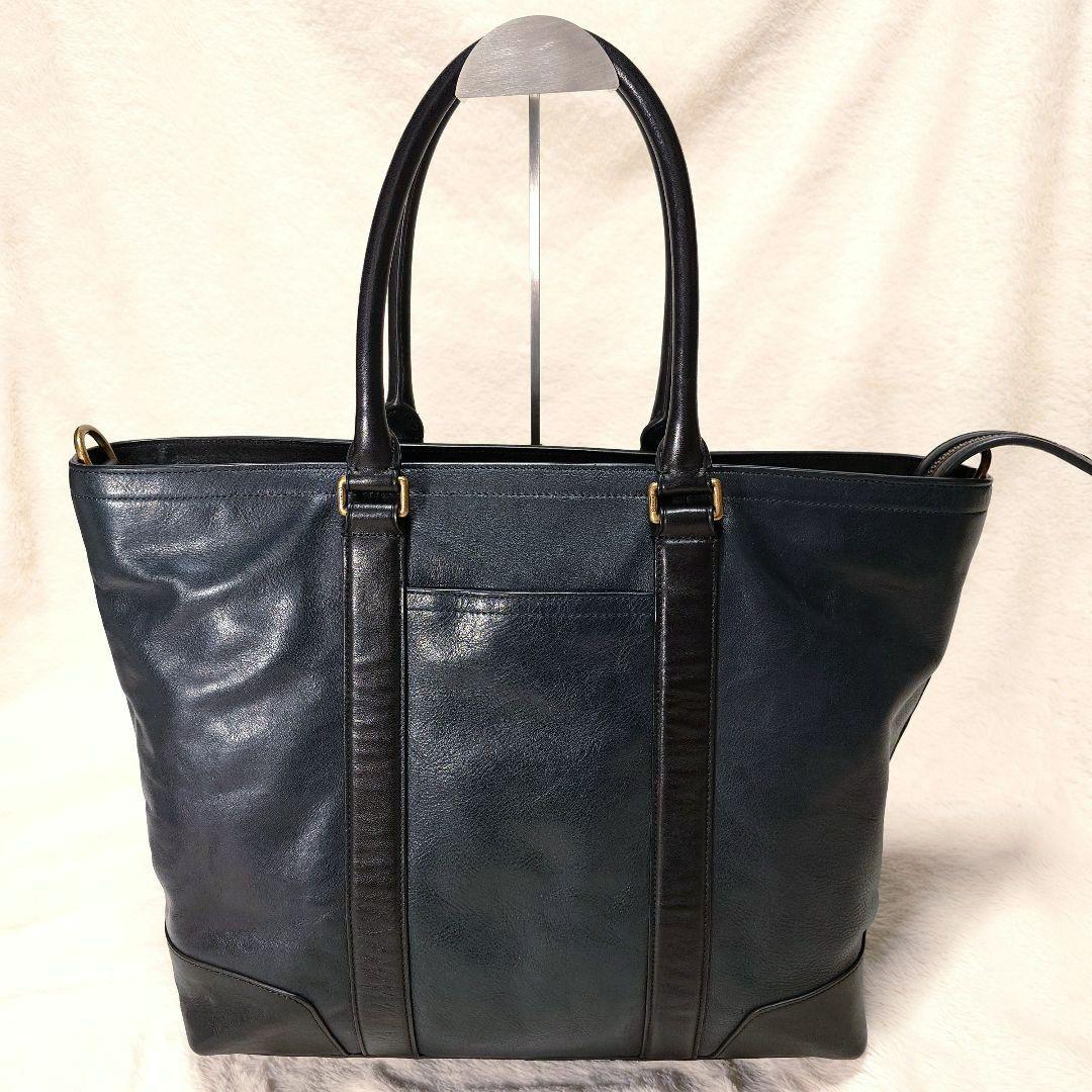 美品✨コーチ メンズ ビジネストートバッグ 2way 本革 ネイビー×ブラック