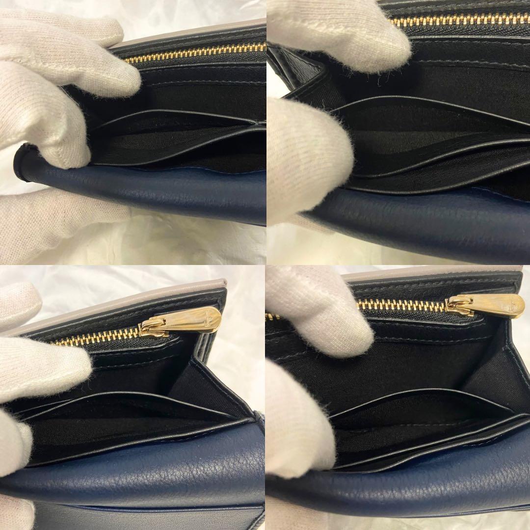 【美品】Salvatore Ferragamo 三つ折り財布 ネイビー/グレー