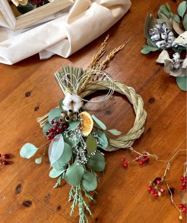 2wey しめ縄リース　しめ飾り　お正月飾り　玄関飾り　ドライフラワー　スワッグ