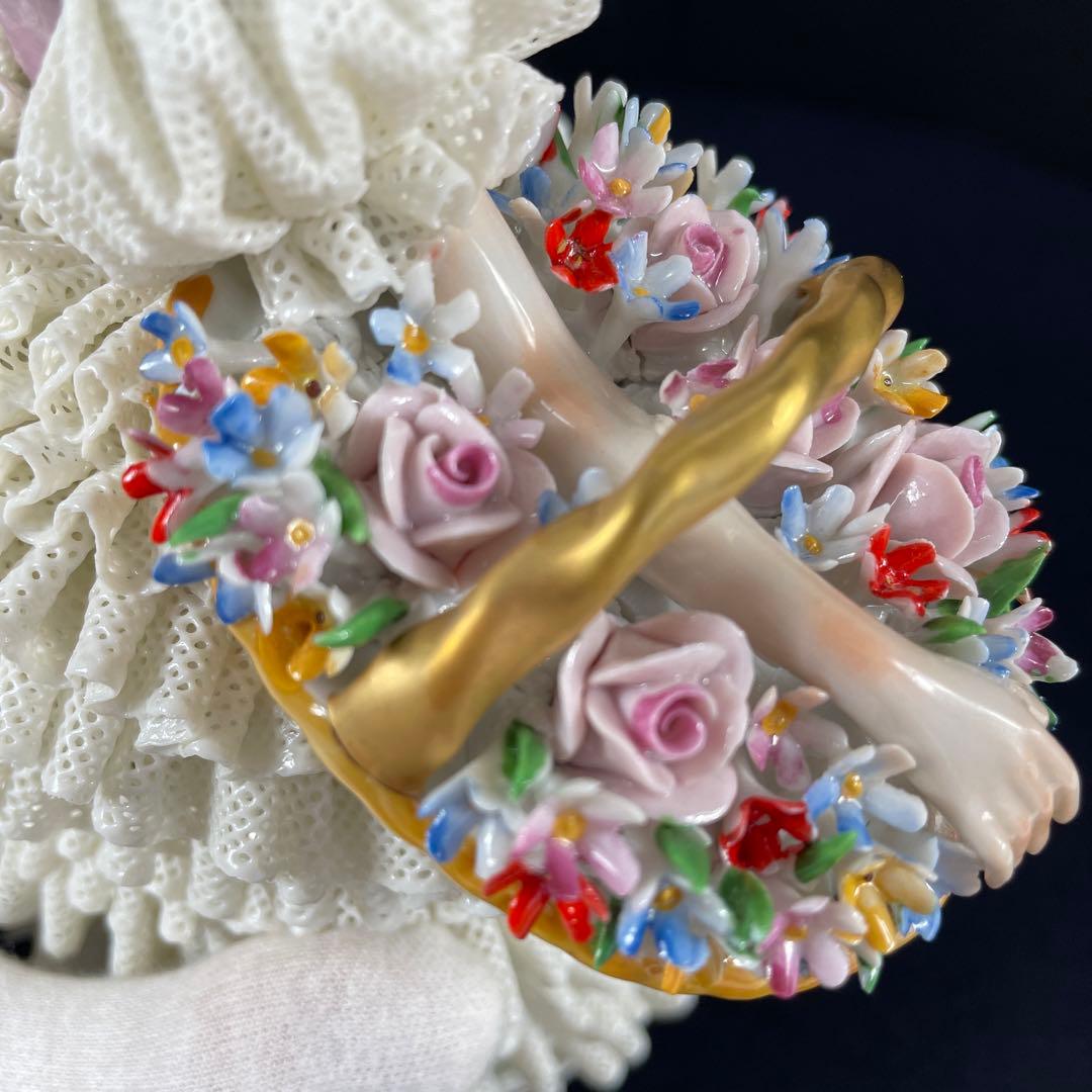 sitzendorfer/ジッツェンドルファ、フィギュリン、大きな花かご、陶磁器