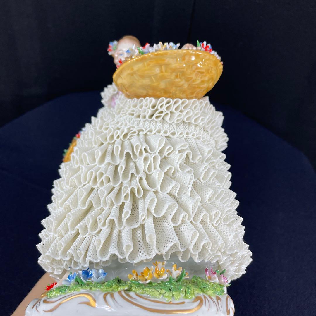 sitzendorfer/ジッツェンドルファ、フィギュリン、大きな花かご、陶磁器