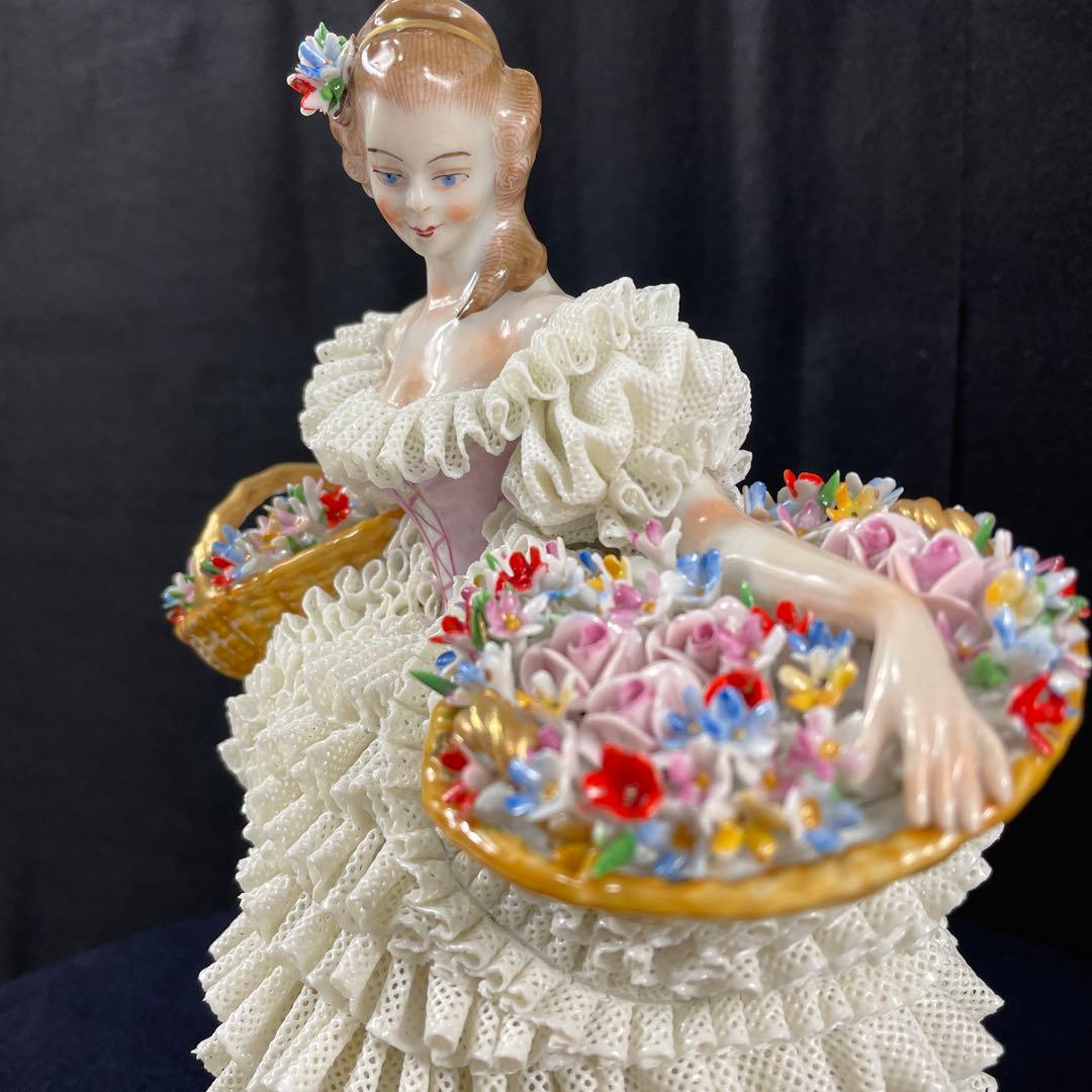 sitzendorfer/ジッツェンドルファ、フィギュリン、大きな花かご、陶磁器