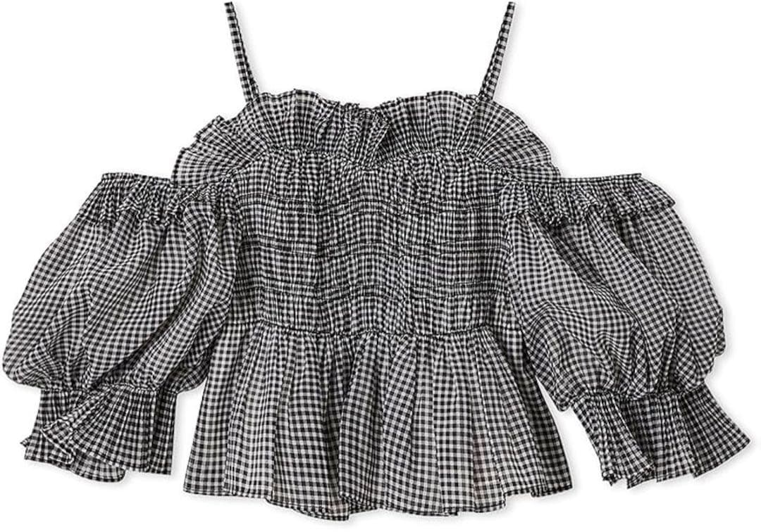 SNIDEL Sustainableギャザーオフショルブラウス CHECK