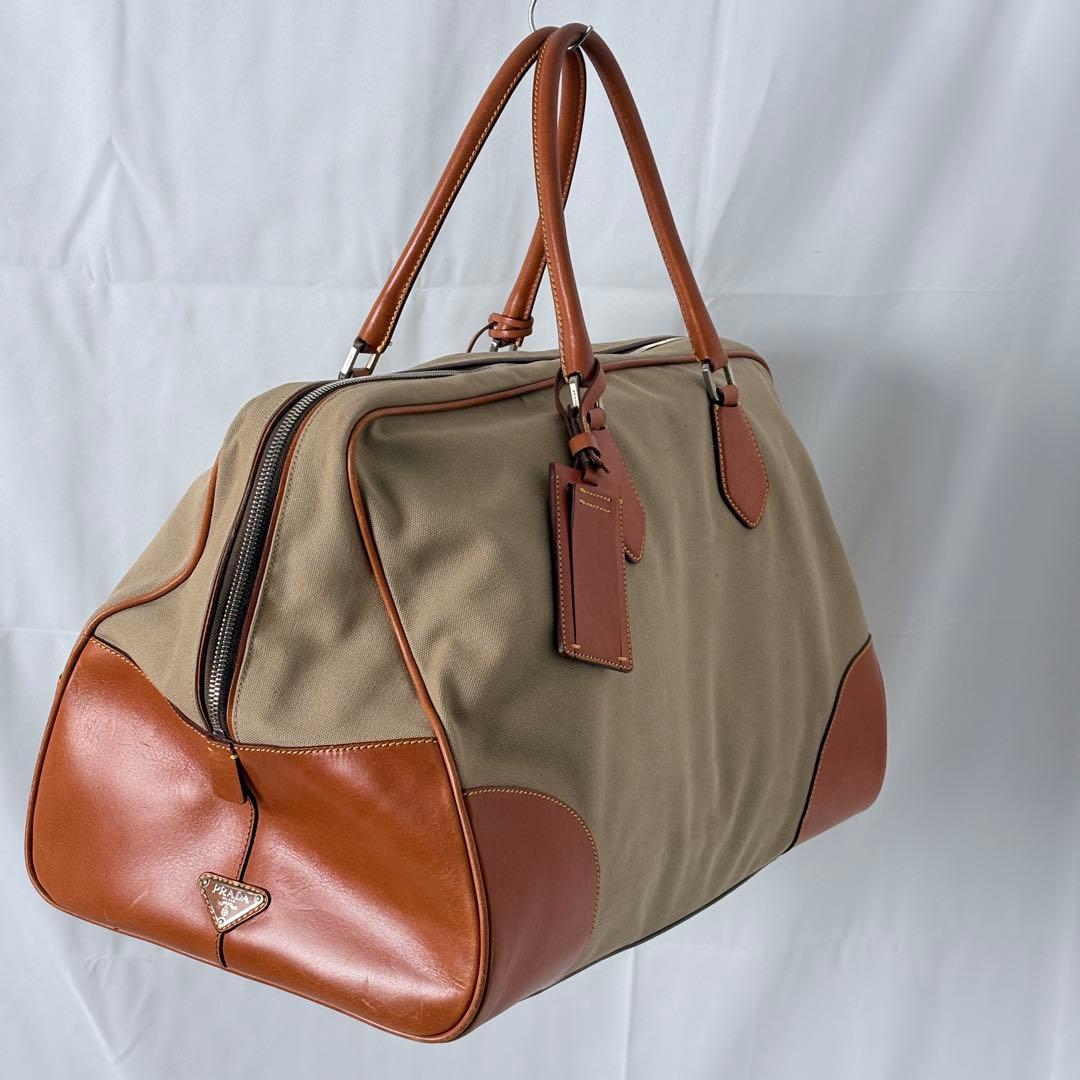 極美品PRADA カナパキャンバス×レザー ボストンバッグ 保存袋付