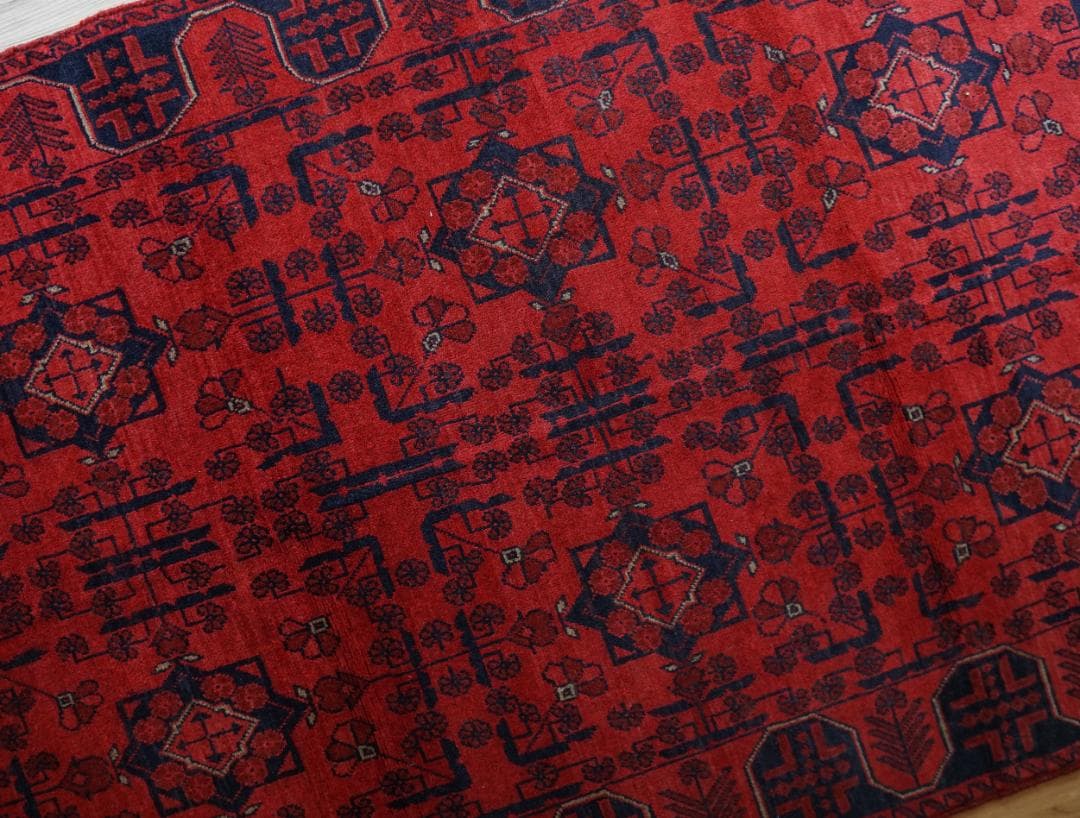 195×121cm アフガニスタン手織り絨毯 カールモハメディ トライバルラグ