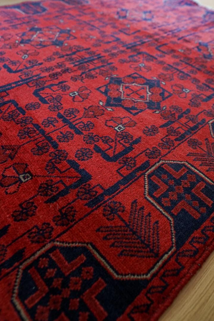 195×121cm アフガニスタン手織り絨毯 カールモハメディ トライバルラグ