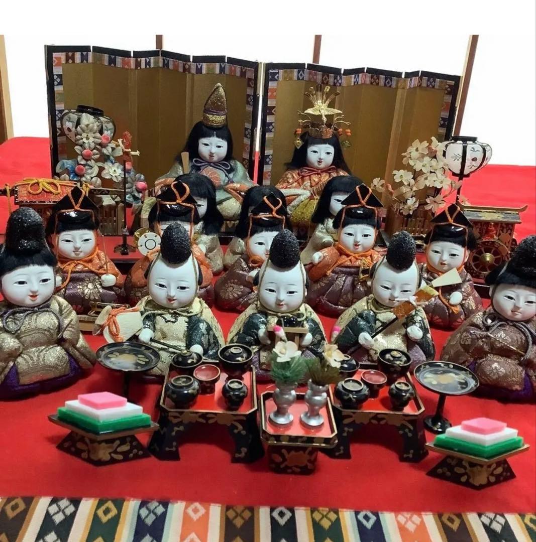木目込み人形　１５人揃え】西陣織着物　ひな祭り お雛様古民具