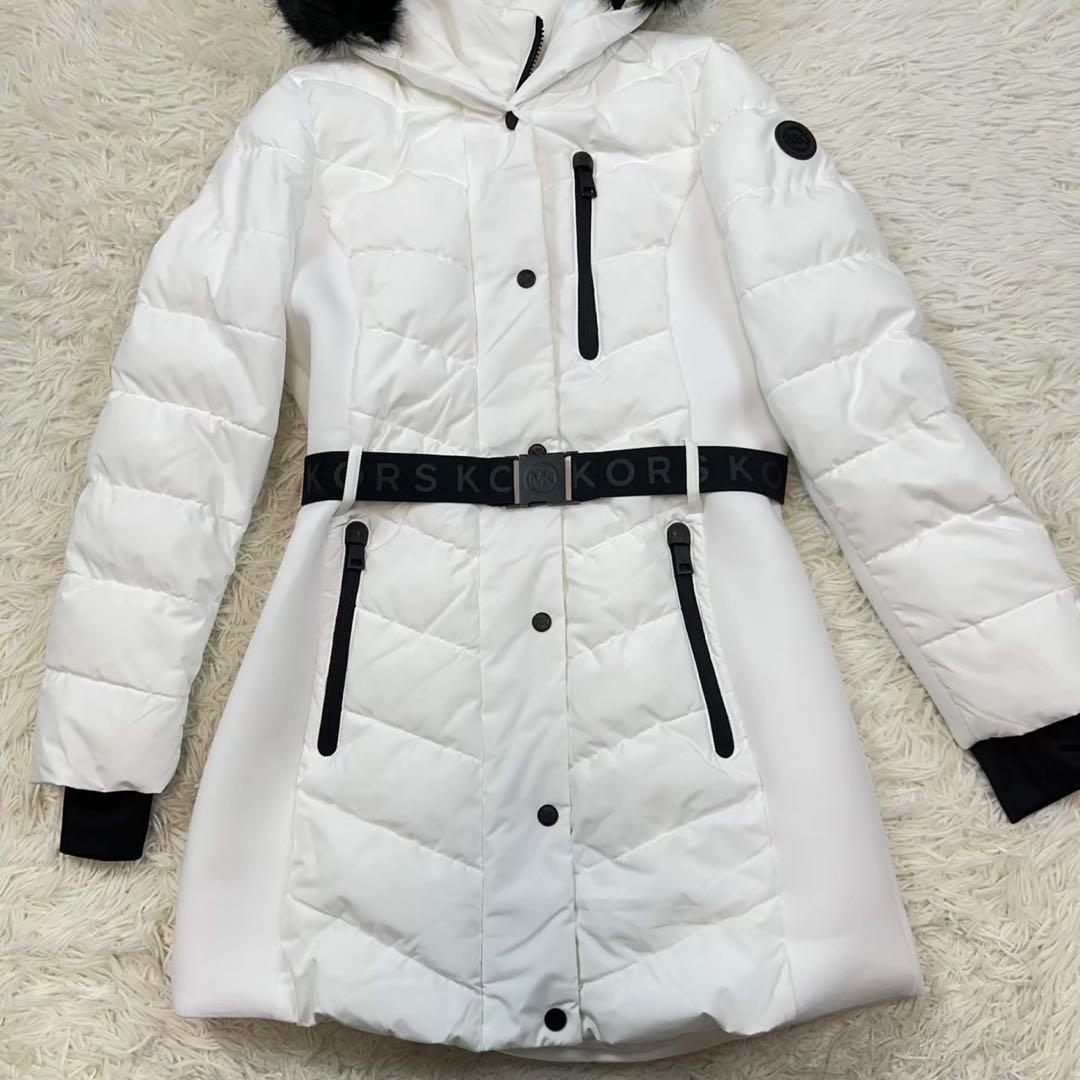 未使用級✨マイケルコース ダウンコート ベルト 白 Sサイズ フード ファー