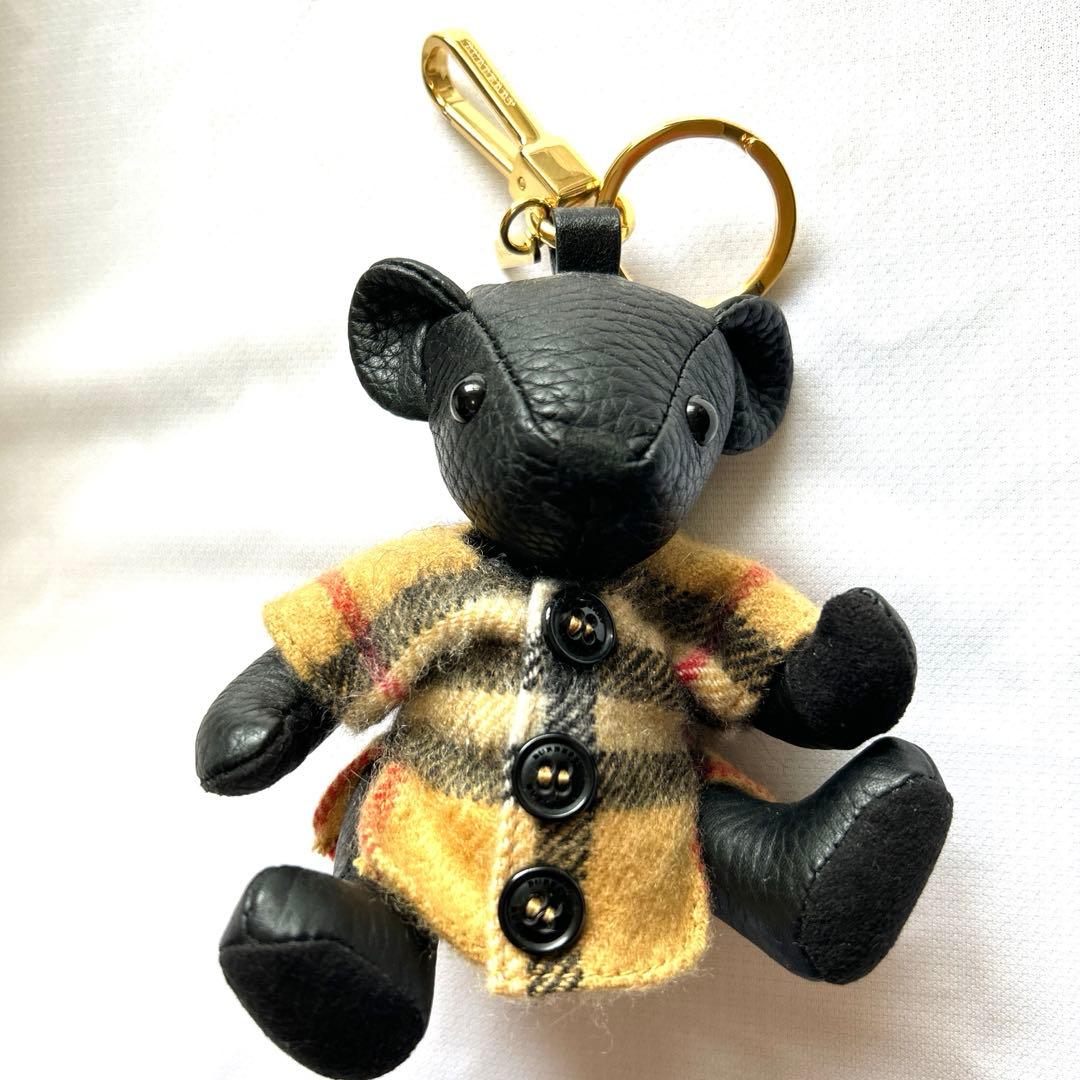 バーバリー キーホルダー トーマスベア ノバチェック 本革 黒 ゴールド