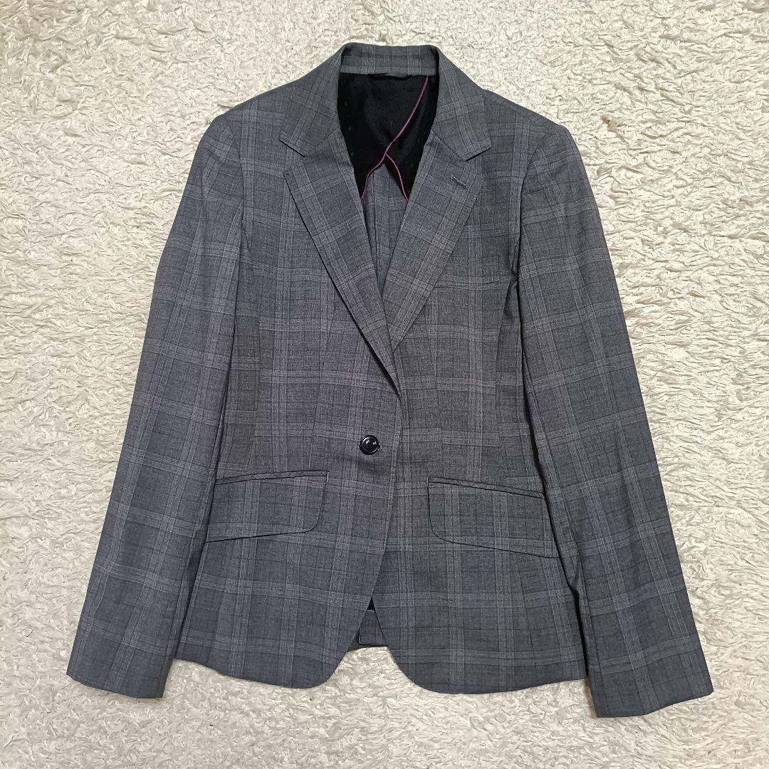 美品＊HILTON ヒルトン チェック パンツスーツ ストレッチ イタリア製生地