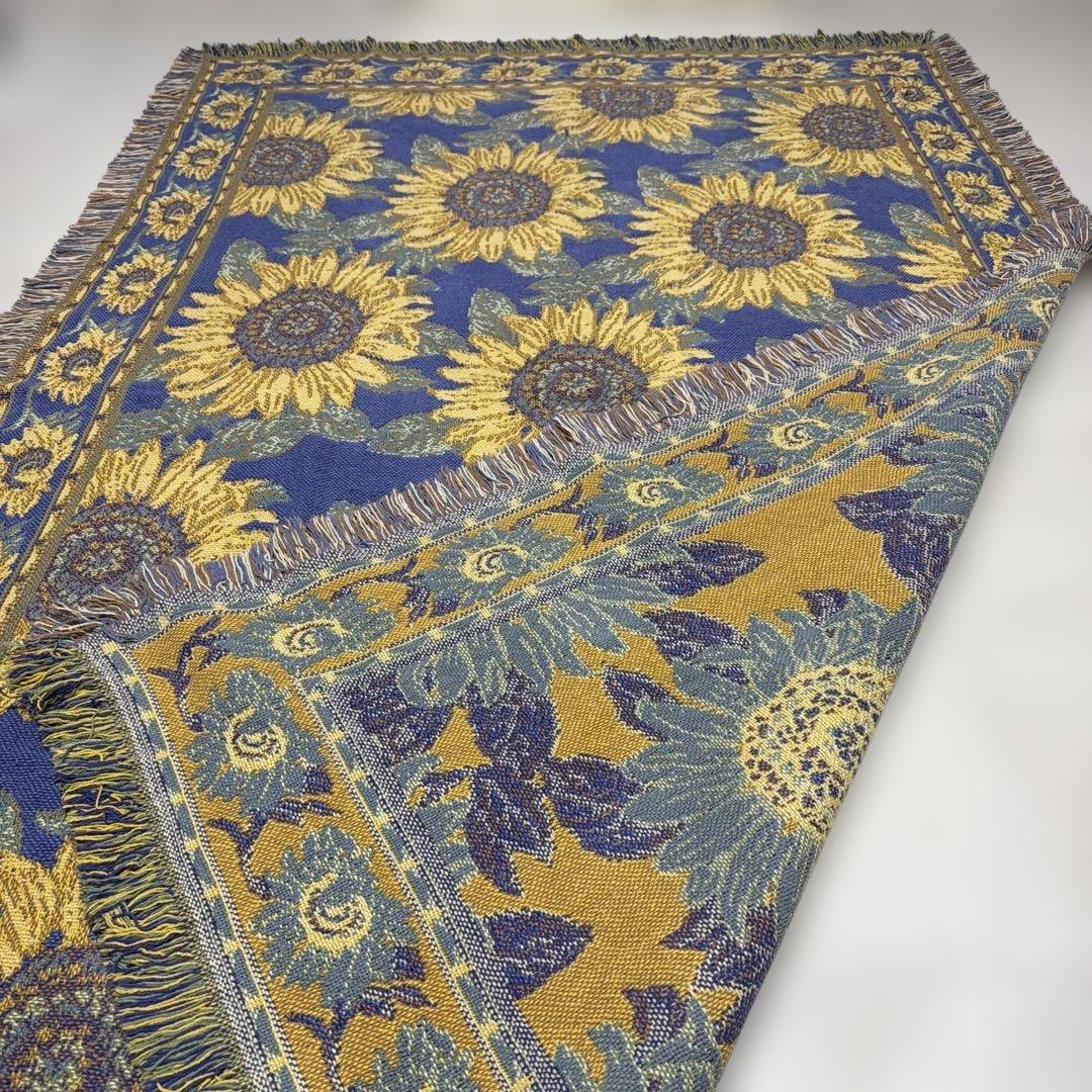 花　ひまわり　向日葵　マルチカバー　ソファカバー　ラグ　186x124