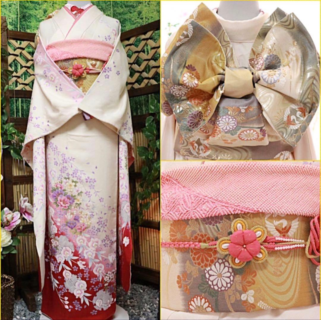 白地に蘭の花❤️可憐で清楚❤️透明感が抜群に可愛い振袖✨袋帯との2点セット