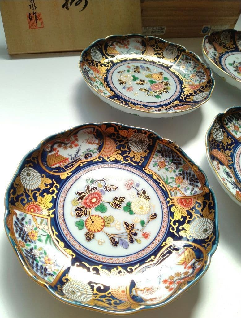 有田焼 其泉作 琳派古伊万里 和皿揃 5客 木箱 金彩 豪華 プレート 手描き