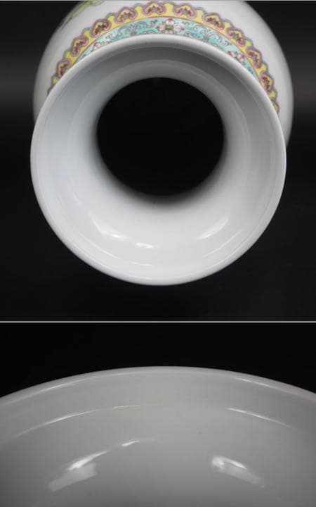 送料無料時代物『中国景徳鎮製』花鳥漢詩手書き粉彩花瓶高さ46.5ｃｍ中国古玩骨董