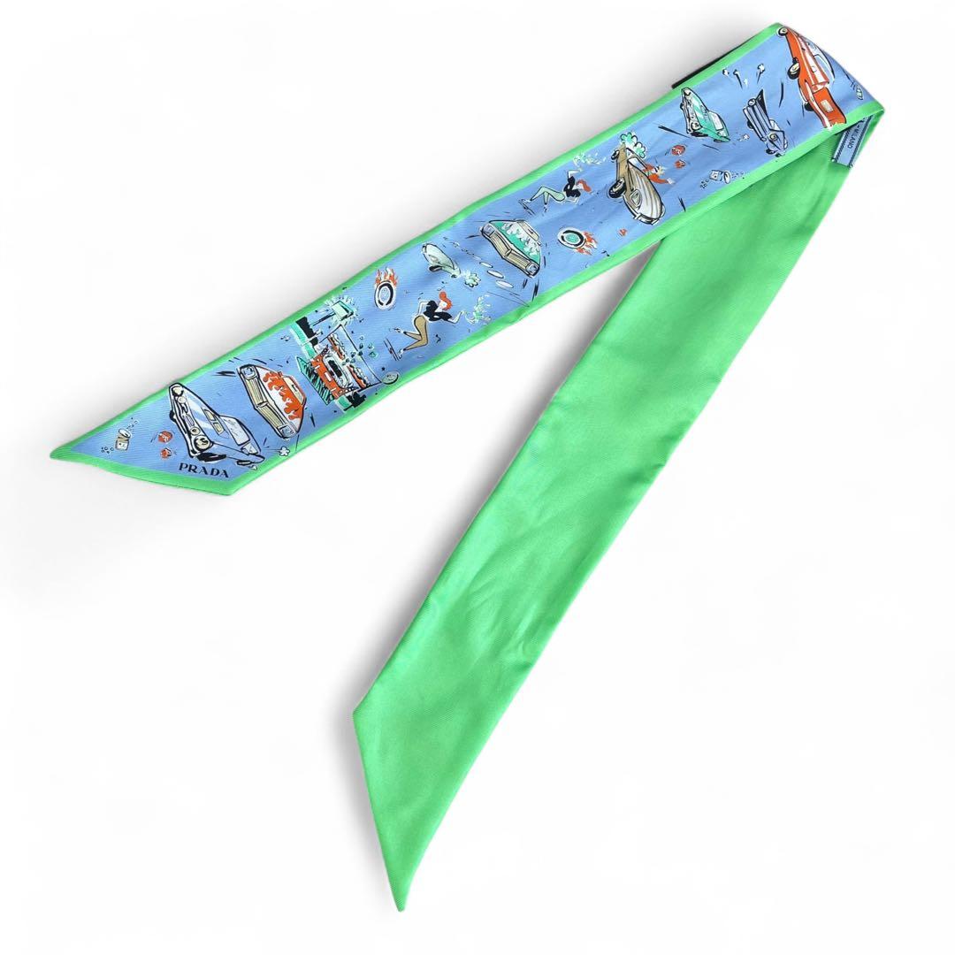 希少美品　プラダ　リボンスカーフ　シルク100% 箱付き　車　PRADA
