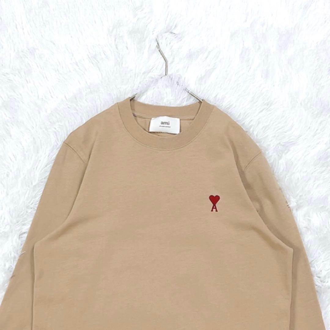 アミパリス ロングスリーブ Tシャツ カットソー ハートロゴ刺繍 XS ベージュ