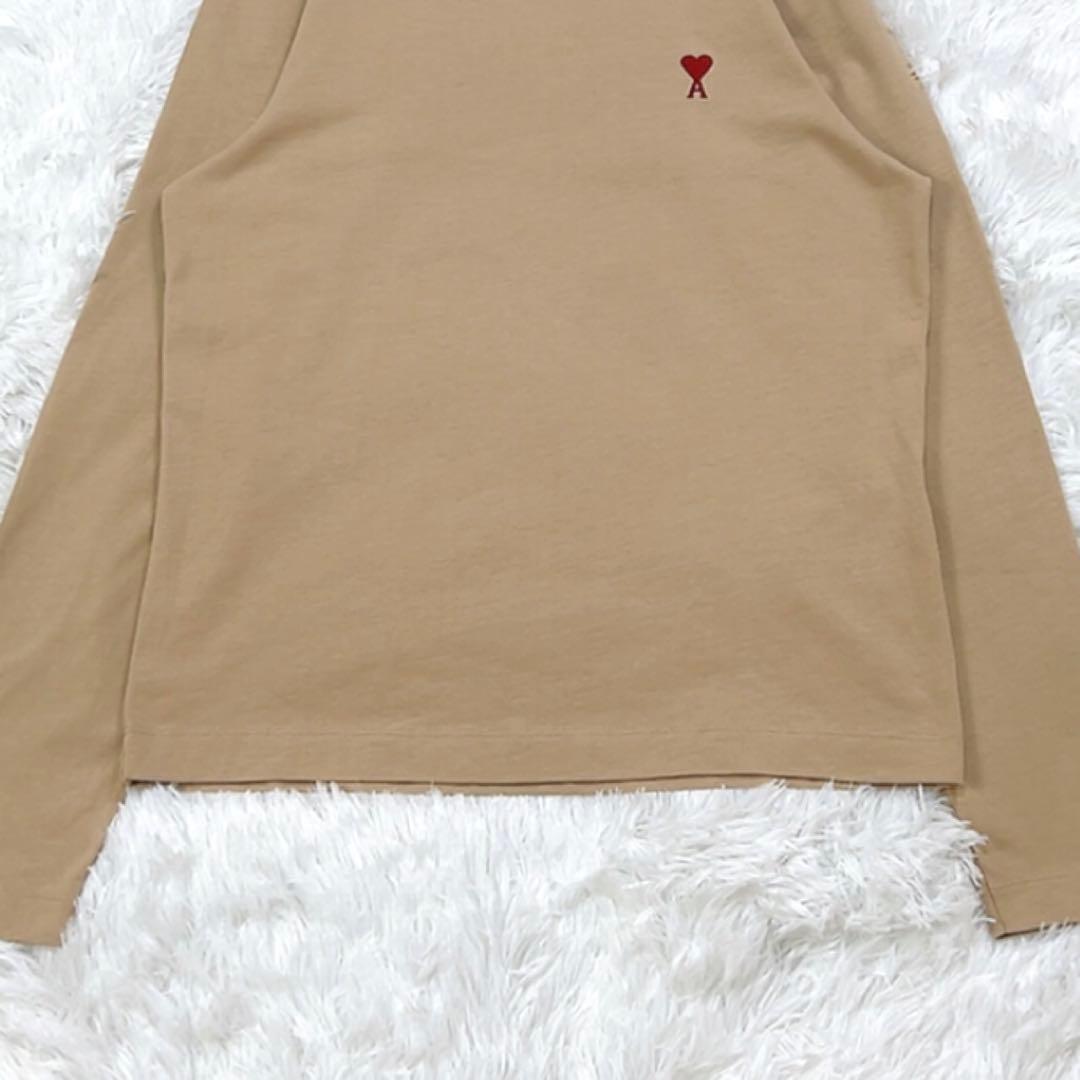 アミパリス ロングスリーブ Tシャツ カットソー ハートロゴ刺繍 XS ベージュ
