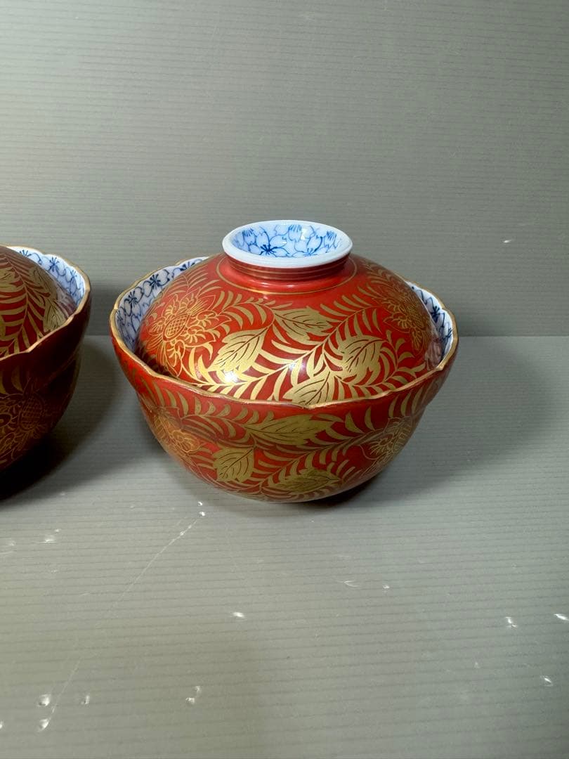 2569  呉福　金襴手　蓋付碗　2客　未使用