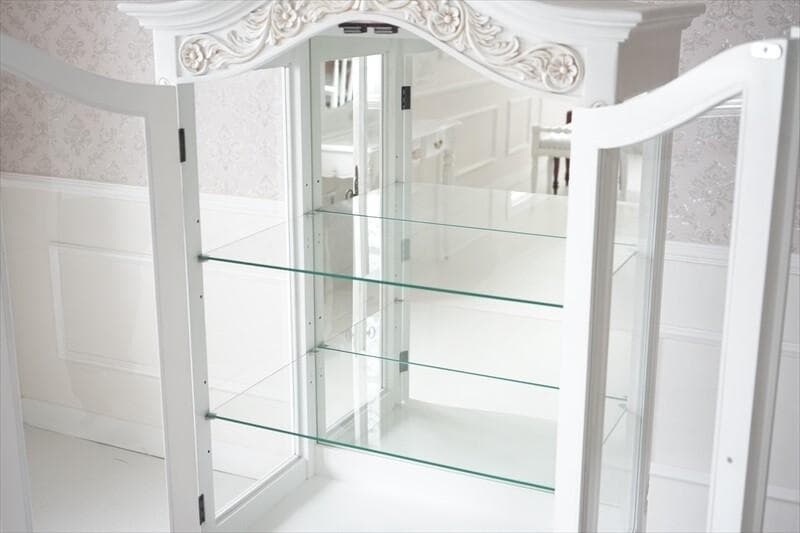 マホガニーの温もり｜ガラス キャビネット WH　ホワイト幅79ｃｍ高さ154ｃｍ