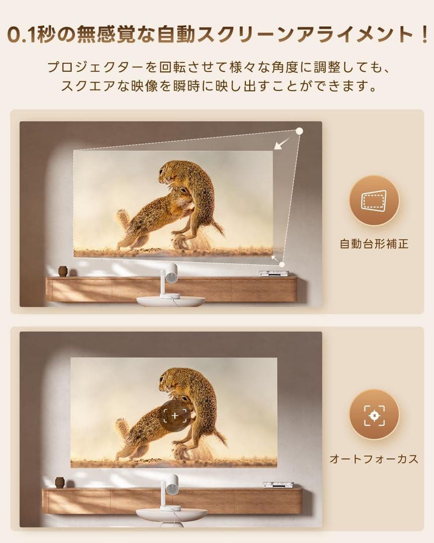 ETOE プロジェクター 天井投影 1080P解像度·4K対応/オートフォーカス