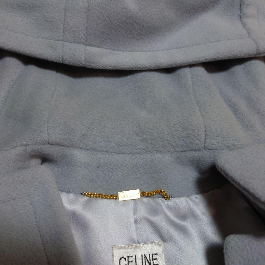 CELINE 水色　ウール　アンゴラ　カシミヤダッフルコート