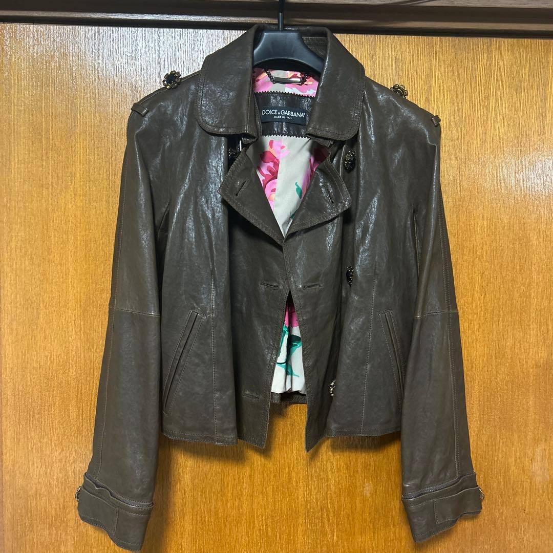 D&G レザーJK 花柄裏地　襟袖口取り外し可　最終値下げ　M 【売り切り価格】