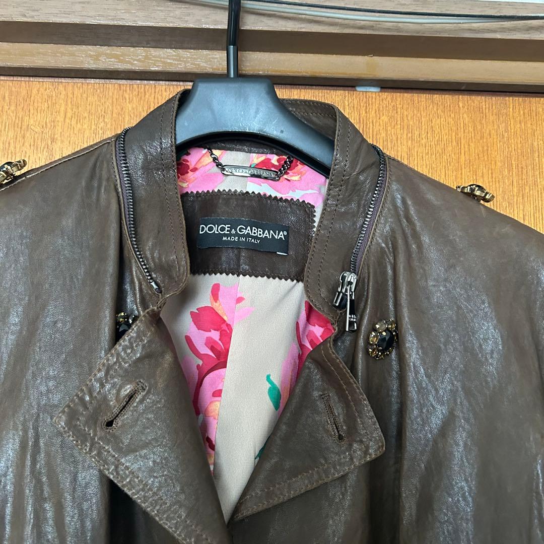 D&G レザーJK 花柄裏地　襟袖口取り外し可　最終値下げ　M 【売り切り価格】