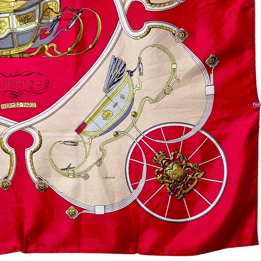 エルメス カレ90 SPRINGS 馬車柄 赤 Ledoux シルクスカーフ