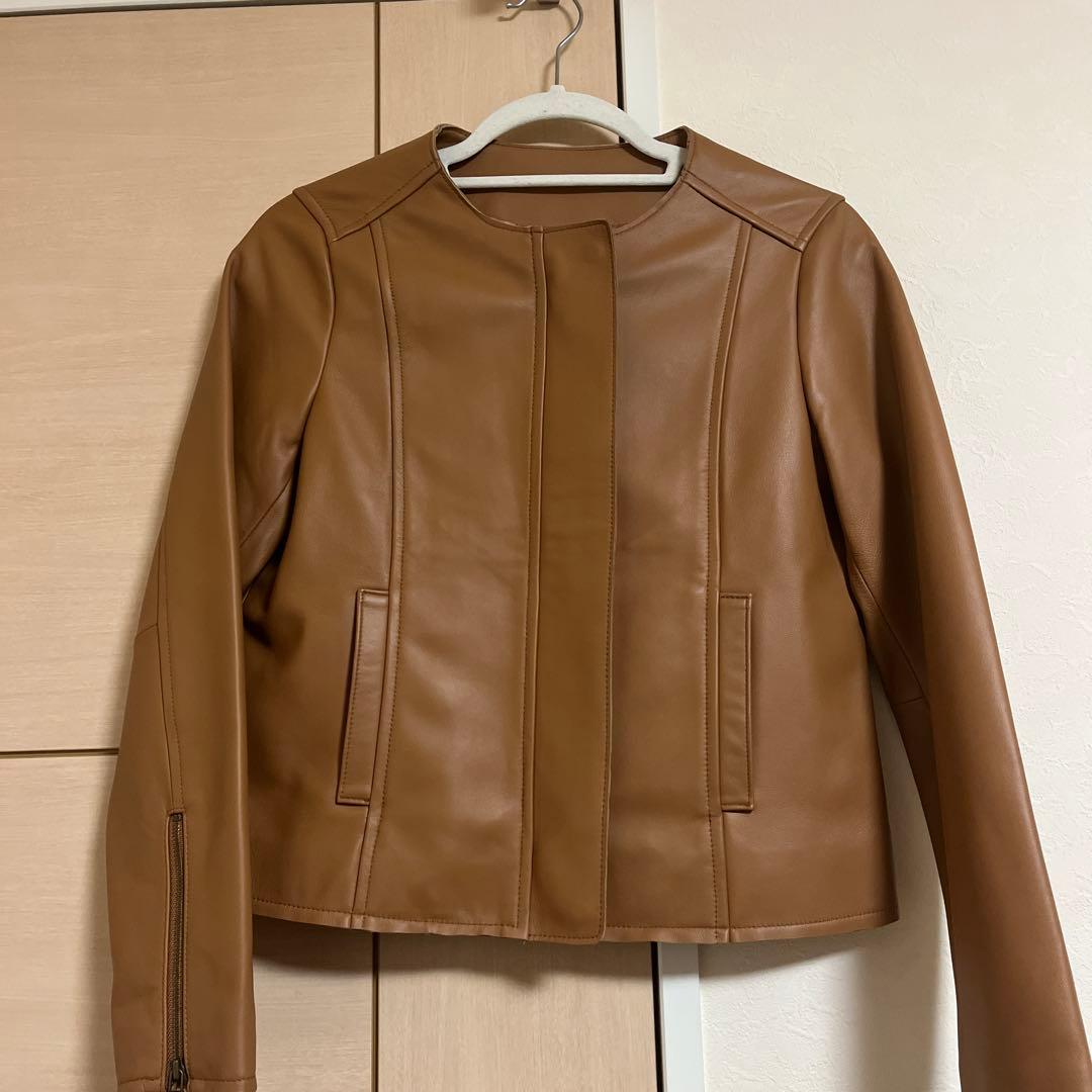 もりのがっこう　ラムレザーノーカラージャケットブルゾン　ブラウン