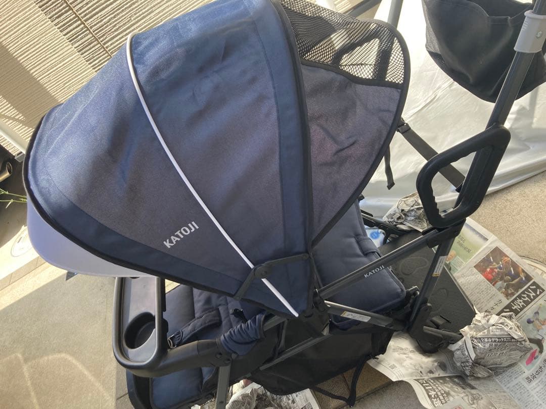 【値下げ中】ベビーカー 二人でゴー カトージ ネイビー 雨よけカバー付き