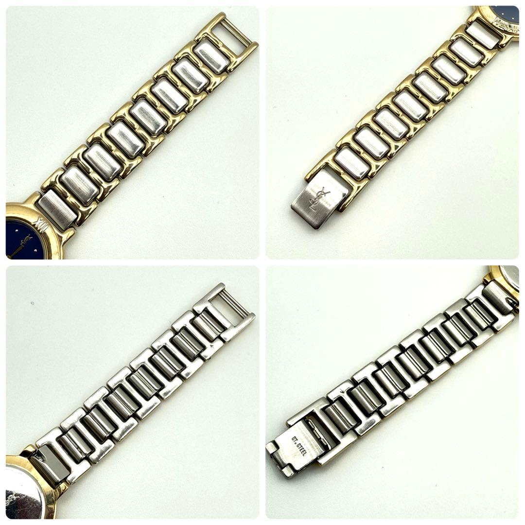 【稼動/新品電池】イヴサンローラン　青文字盤　コンビカラー　腕時計　レディース