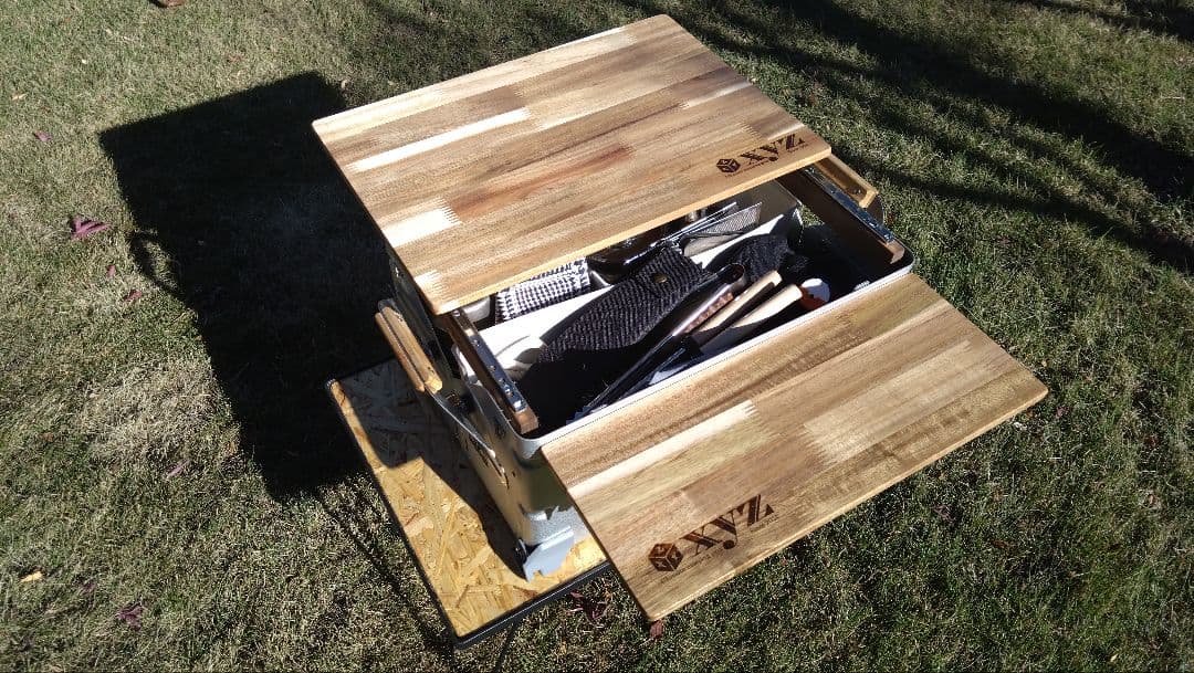 スノーピーク　シェルフコンテナ25用　スライド天板＆サイドテーブル＆サイドバー②