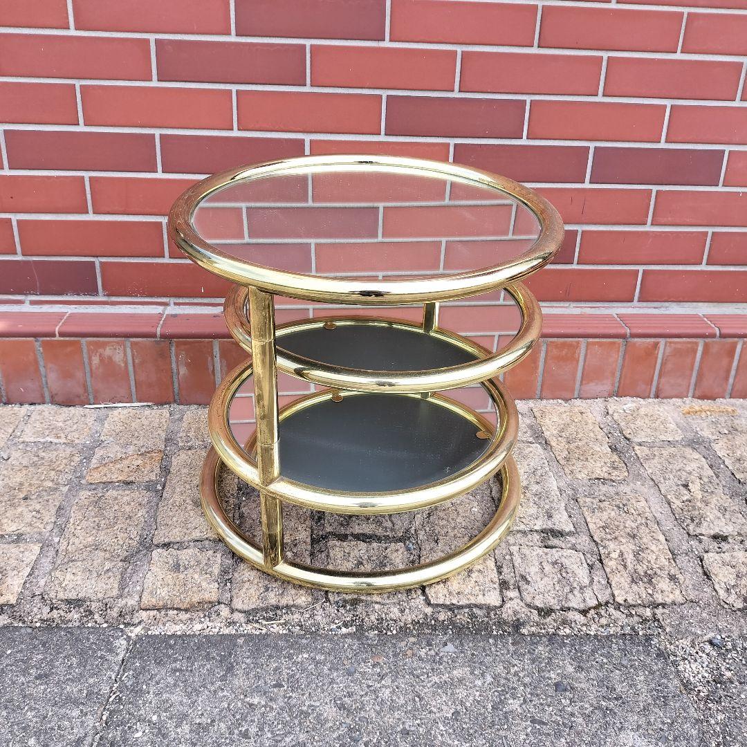 値下げ！ミッドセンチュリーデザイン 3段ラウンドテーブル ガラスサイドテーブル