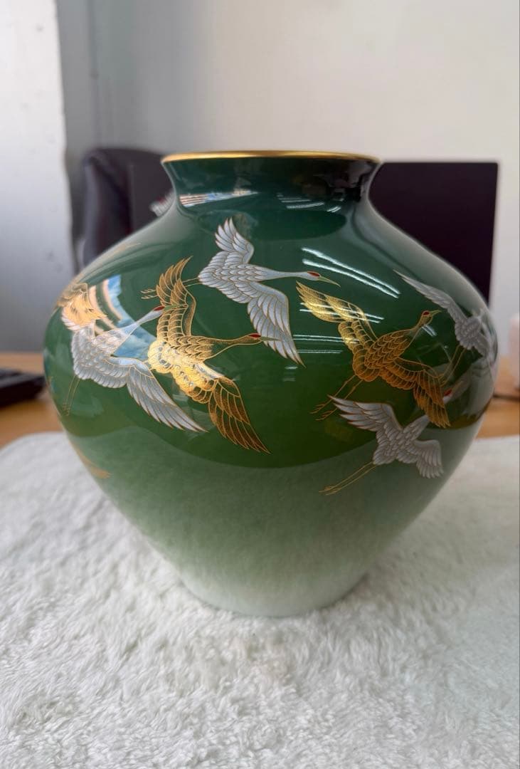 緑色の鶴の花瓶 木箱付き