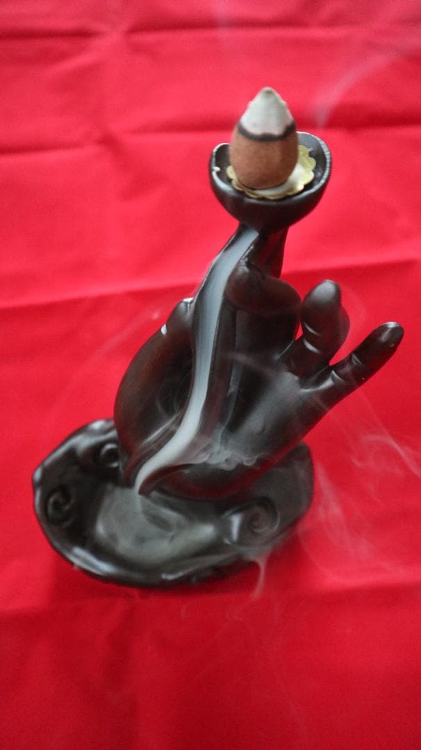 香炉 お香立て 黒檀 倒流香 逆流香 仏手 風水 ヨガ  瞑想 精神安定