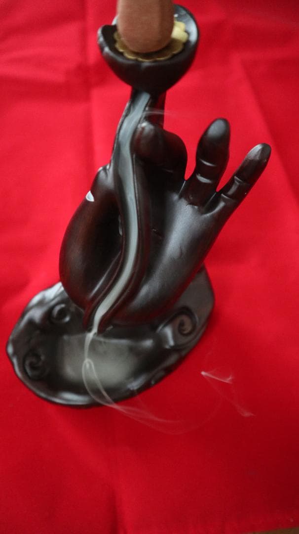 香炉 お香立て 黒檀 倒流香 逆流香 仏手 風水 ヨガ  瞑想 精神安定