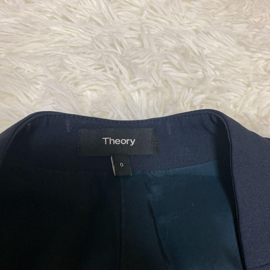 【大人気】セオリー　現行　パンツスーツ　ネイビー　0 ノーカラー　セットアップ