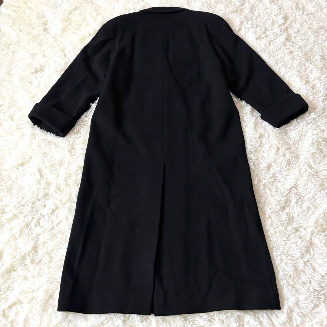 バーバリー カシミヤ混 ダブルチェスターコート ロング マキシ丈 ブラック L