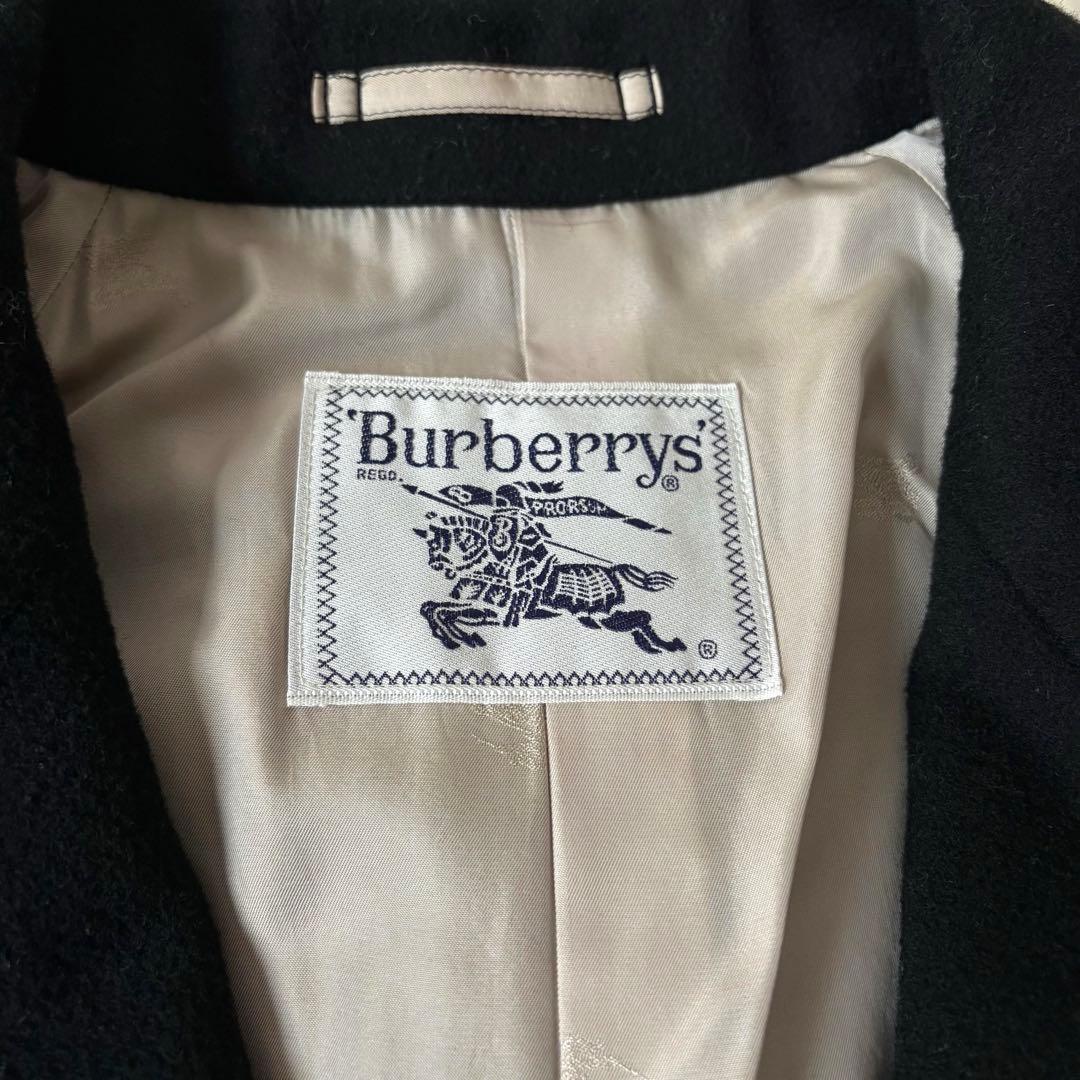 バーバリー カシミヤ混 ダブルチェスターコート ロング マキシ丈 ブラック L