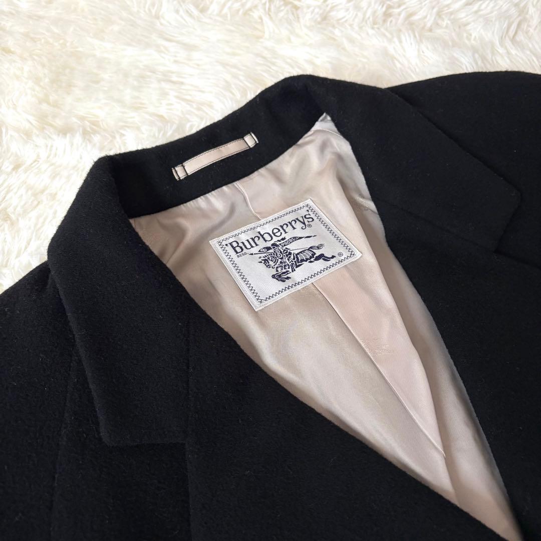 バーバリー カシミヤ混 ダブルチェスターコート ロング マキシ丈 ブラック L