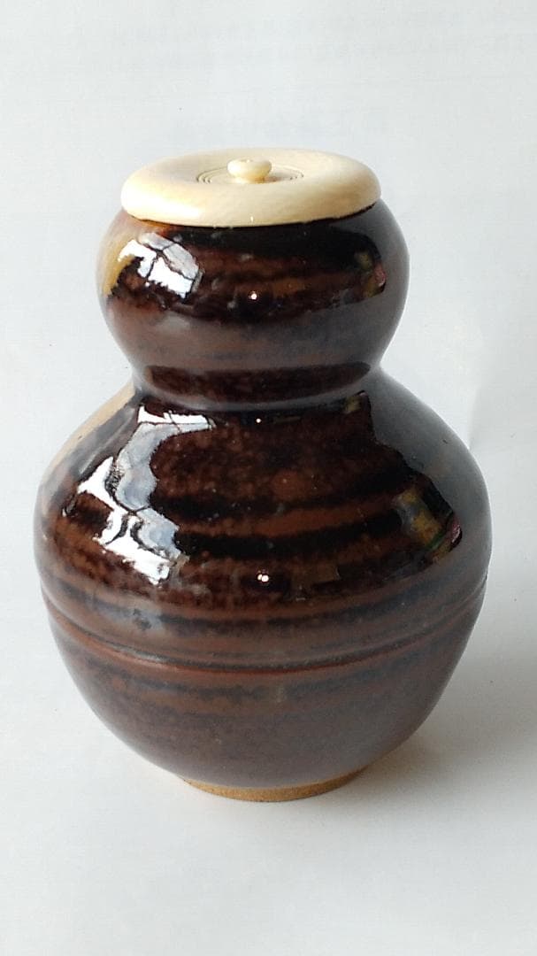 膳所焼 岩崎新定 作春慶瓢箪写 茶入 淡海ぜぜ 陽炎園 表千家 尋牛斎 極 新品