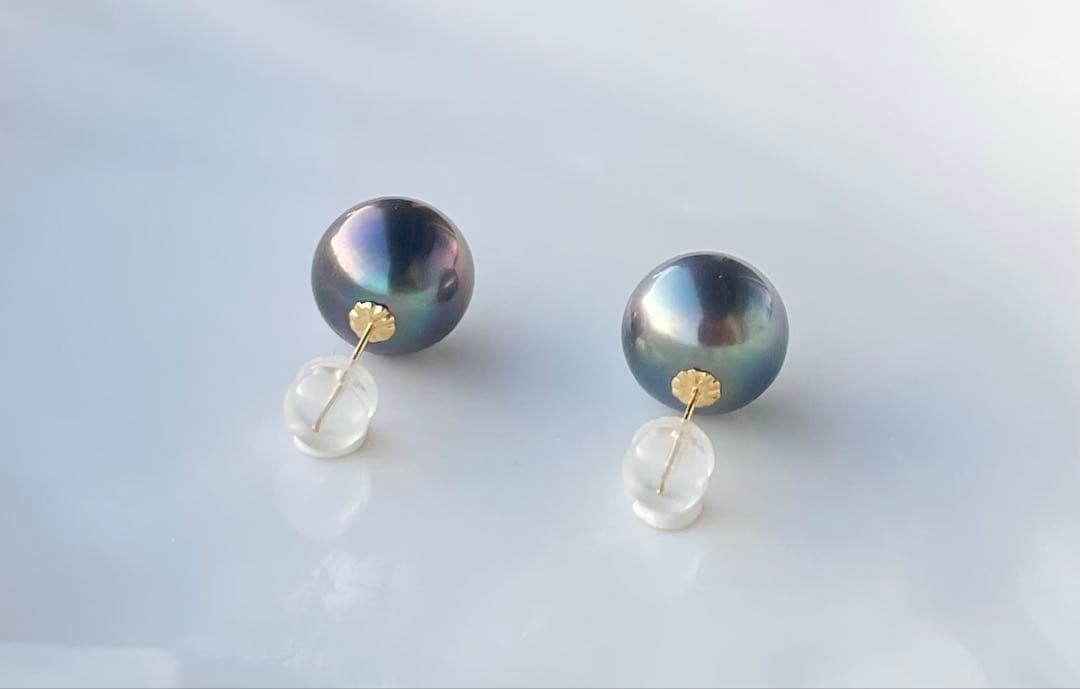 黒蝶真珠 大玉 ピアス K18 絶品照り 南洋パール トップグレード オーロラ