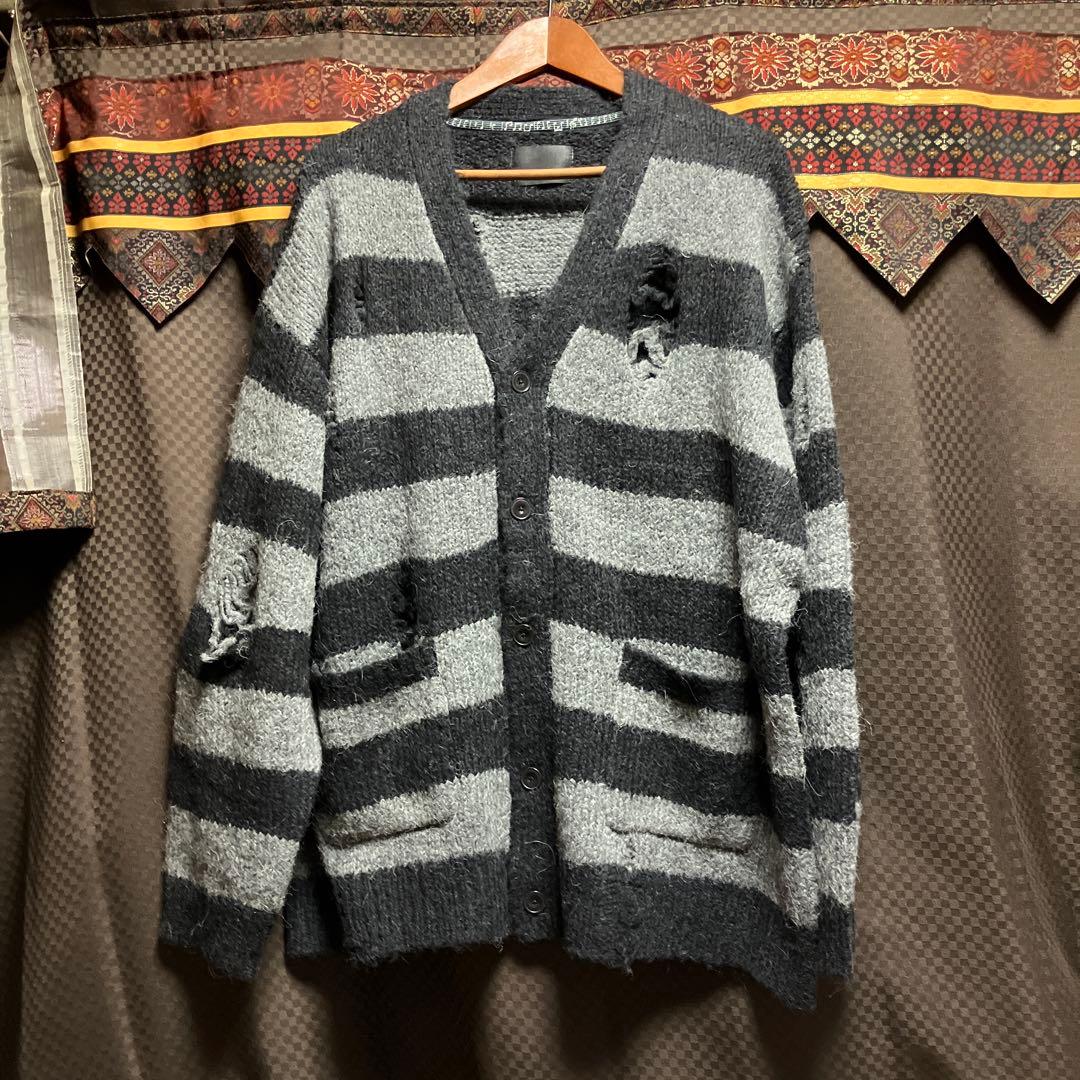 ナンバーナイン ダメージ加工 ボーダーカーディガン グランジ カートコバーン