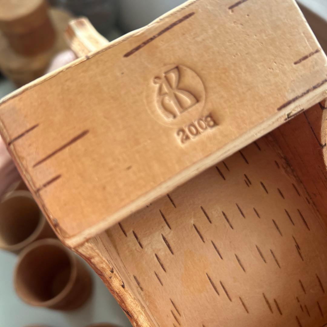 白樺の樹皮で作られたロシアの伝統的な茶器セット 6点セット