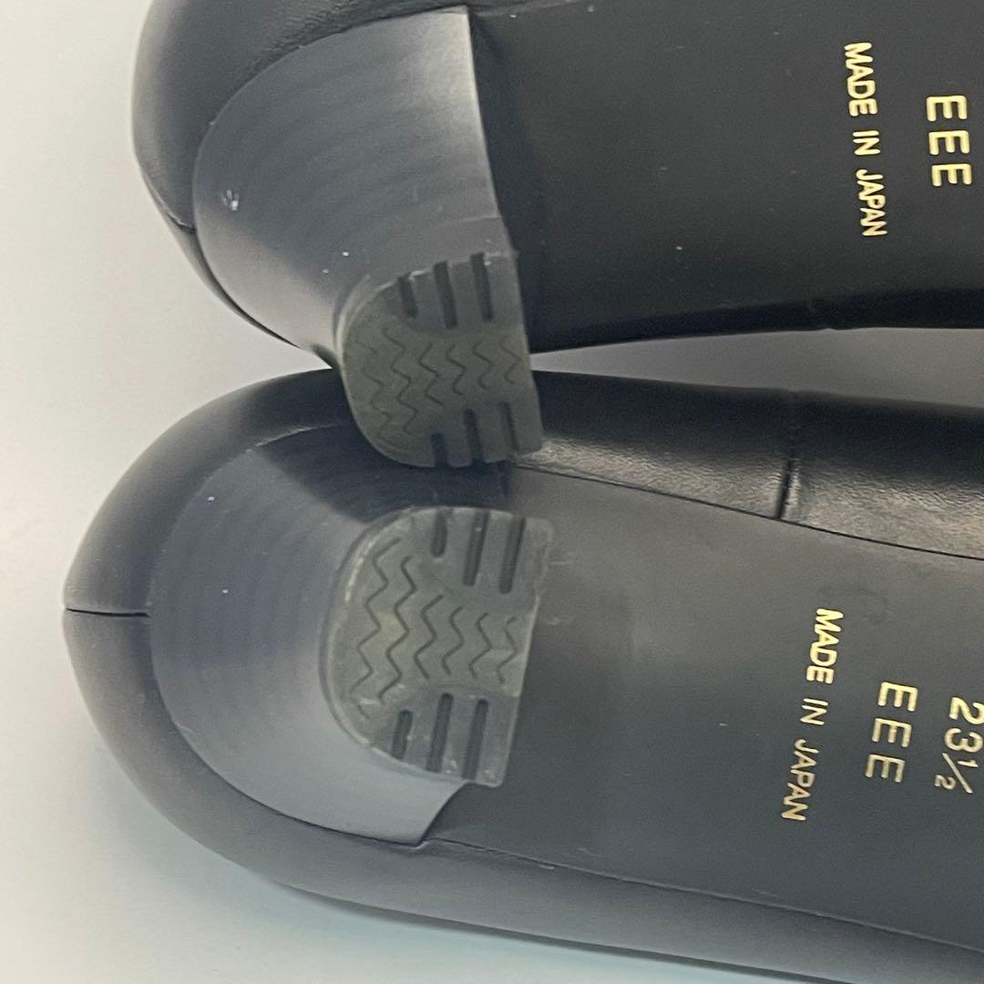 【美品】アシックスpedala ペダラ ローヒールパンプス 3E ワイド 黒 革