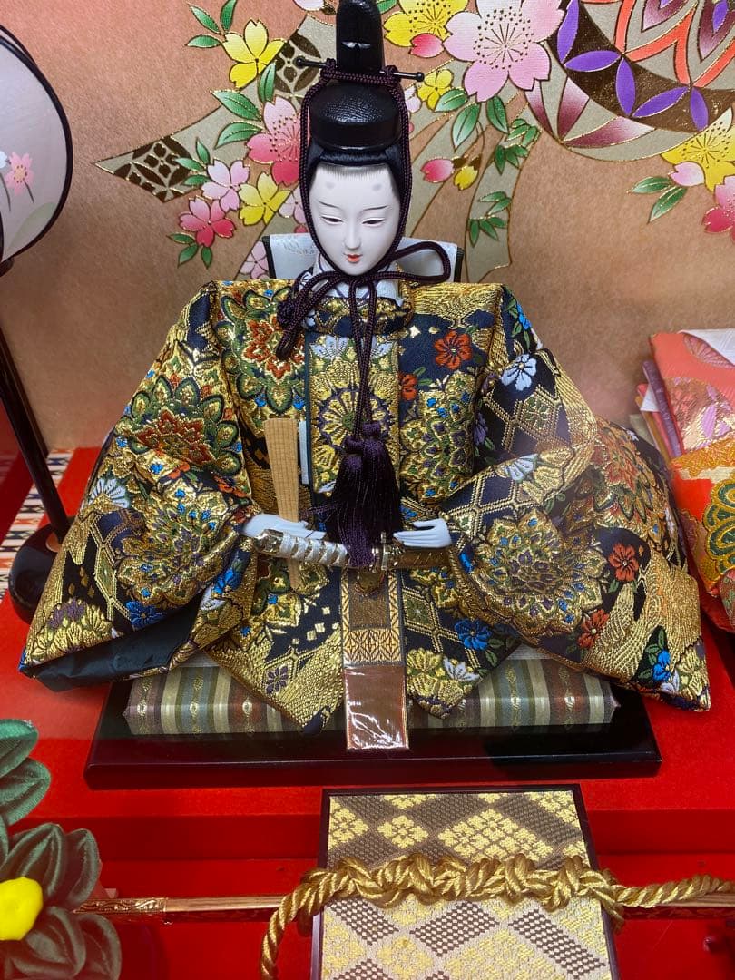 雛人形オルゴール付ガラスケース入り親王飾り・間口約７２×奥行約４０×高さ約４４㎝