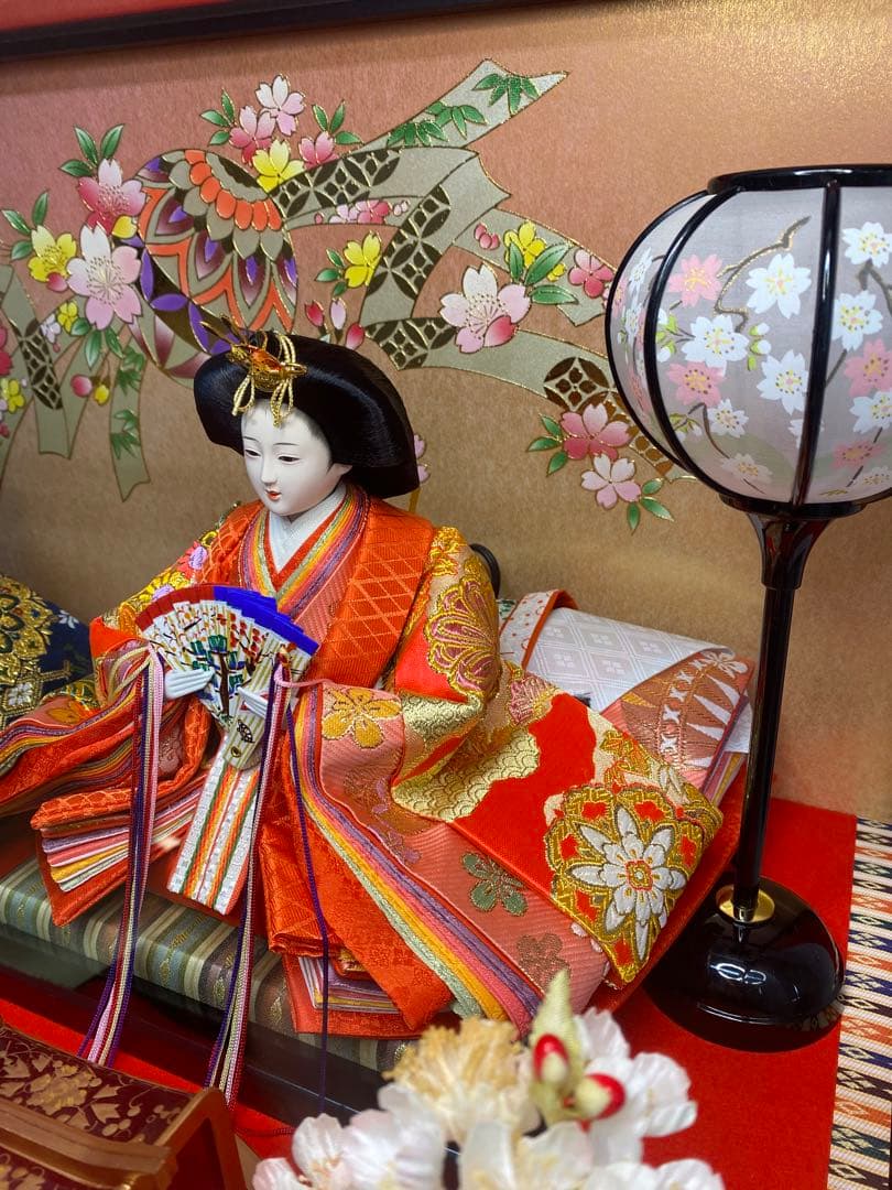 雛人形オルゴール付ガラスケース入り親王飾り・間口約７２×奥行約４０×高さ約４４㎝