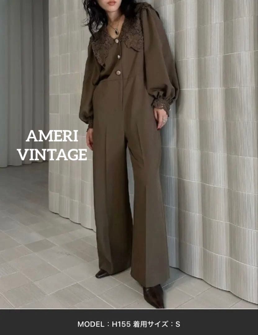 AMERIヴィンテージ 【S】セーラーレースカラージャンプスーツ オールインワン