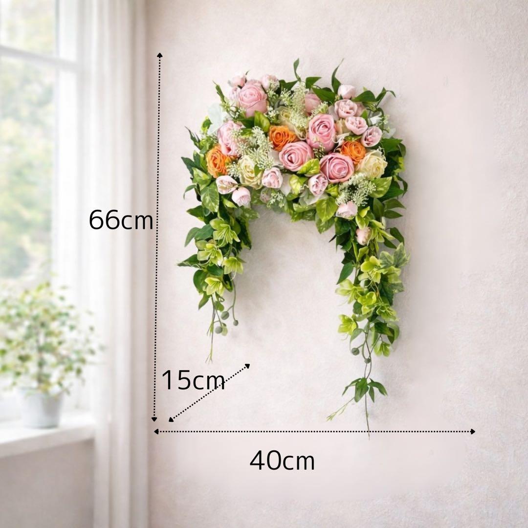 春を纏う 薔薇咲き誇るエレガントアーチリース｜光触媒フラワー｜玄関・インテリア